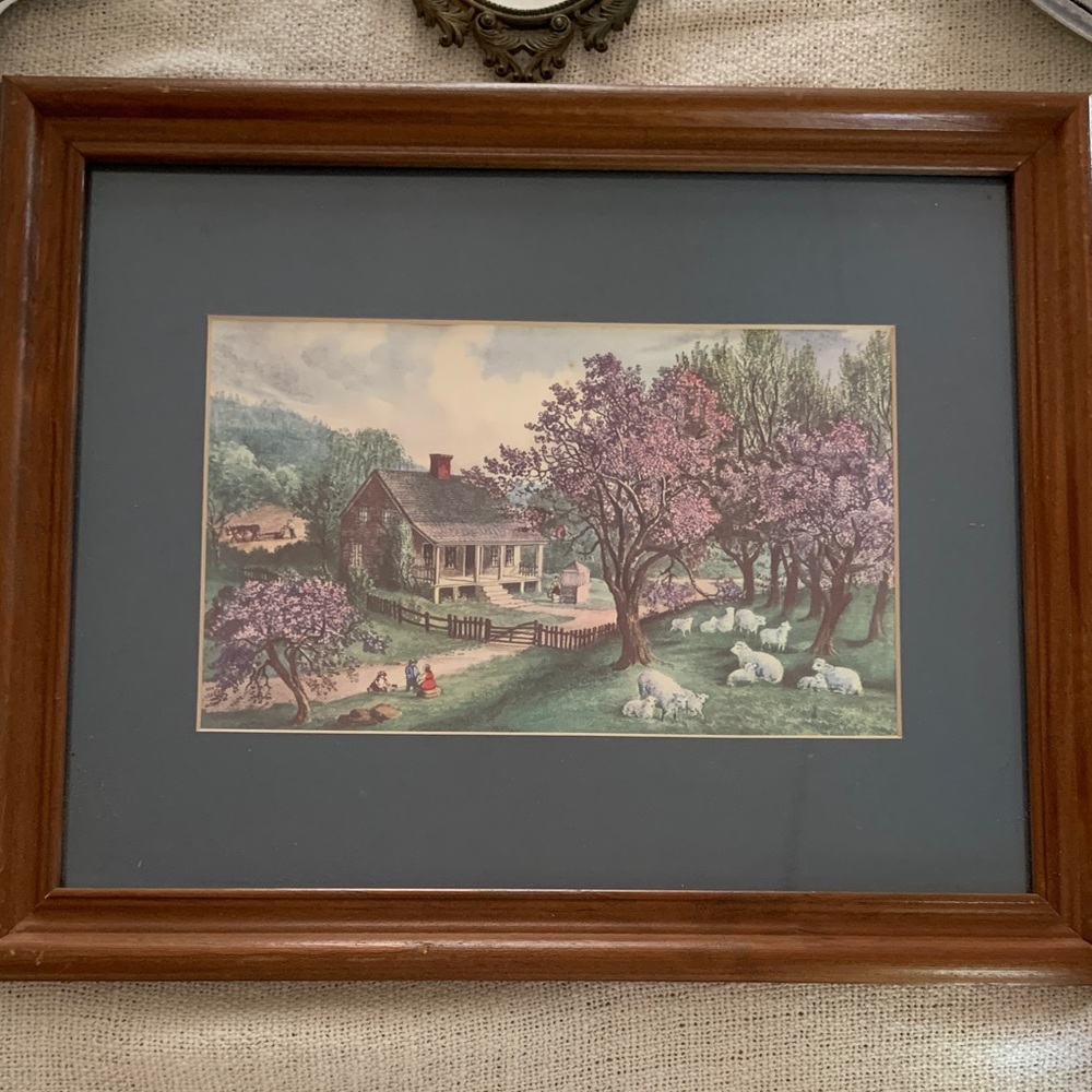 Vintage Currier & Ives “American Homestead SPRING” lithograph 11”x14”